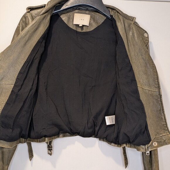 IRO Olive Green Lamb Leather Biker Moto Jacket - size Small - Picture 6 of 7